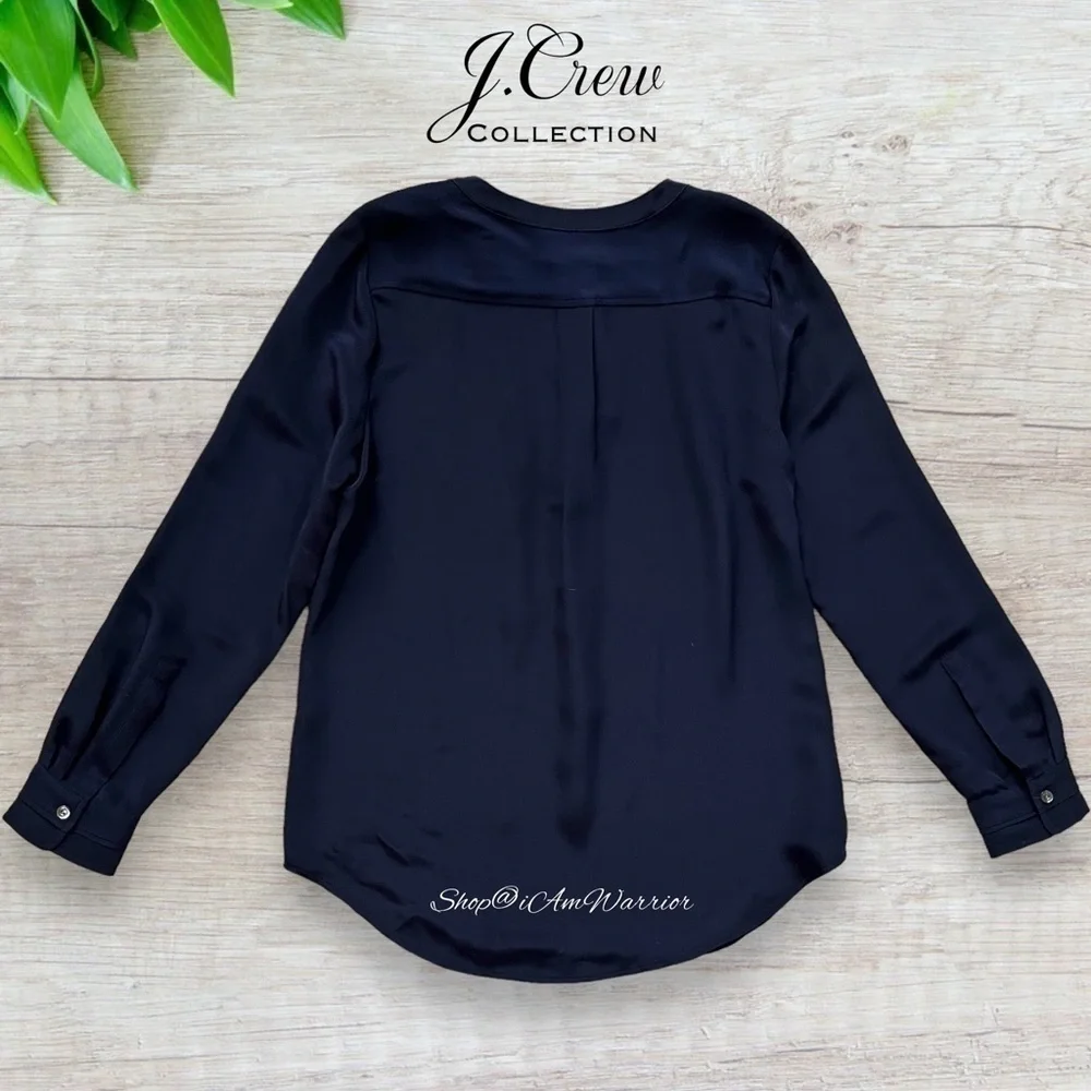 J.Crew Collection NWT rare navy silk embellished sleeve blouse *shop@iamwarrior